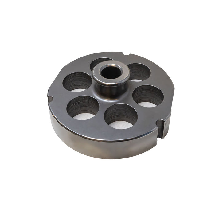 #52 Stainless Steel Machine Plate with Hub, Triple Notch, and Flat Sides - 5-1/8" Diameter, 1-1/4" Hole Size - 11180