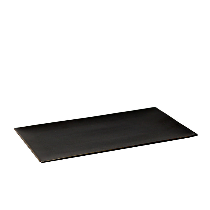 Nella 13.75" x 8" Azia Matte Black Porcelain Rectangular Plate - 6/Case - 50414 BK