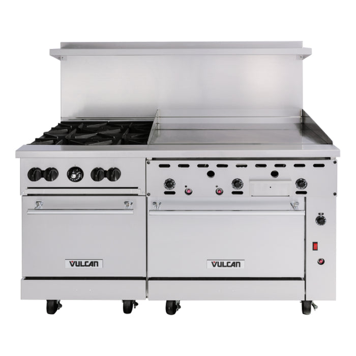 Vulcan 60SS-4B36G Endurance 60" Gas 4-Burner Range with 36" Griddle and 2 Standard Ovens - 238,000 BTU