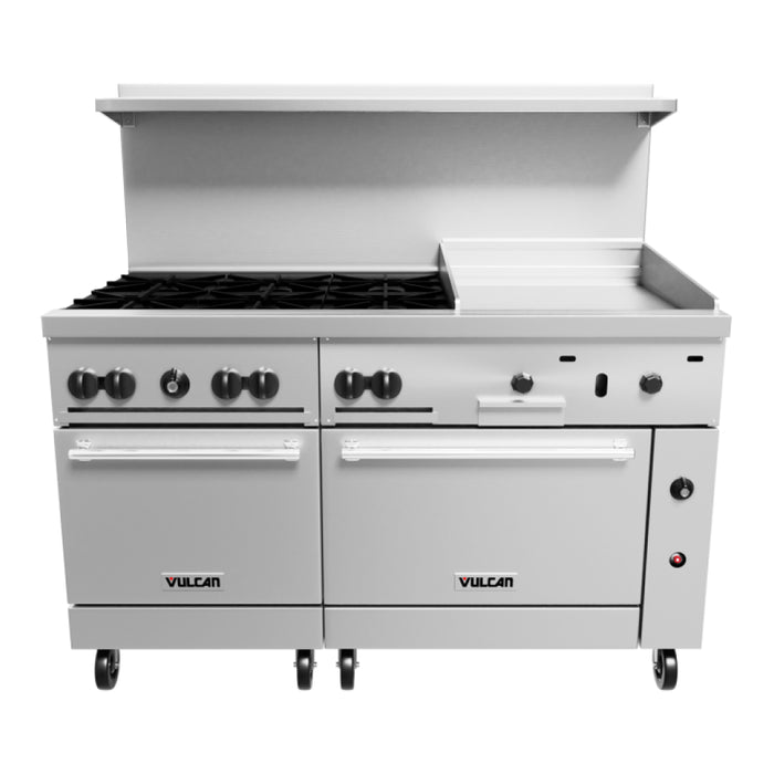 Vulcan 60SS-6B24G Endurance 60" Gas 6-Burner Range with 24" Griddle and 2 Standard Ovens - 278,000 BTU