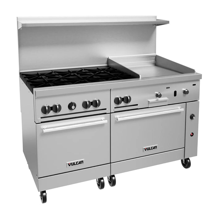 Vulcan 60SS-6B24G Endurance 60" Gas 6-Burner Range with 24" Griddle and 2 Standard Ovens - 278,000 BTU