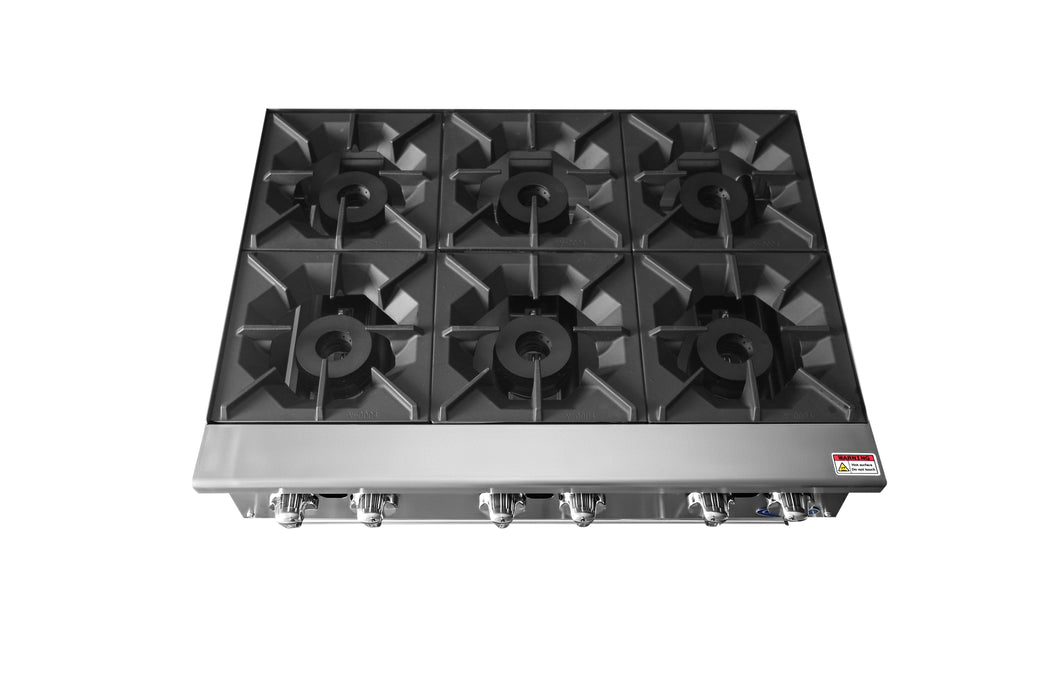 Atosa ACHP-6 36" Natural Gas 6-Burner Heavy Duty Countertop Range - 192,000 BTU