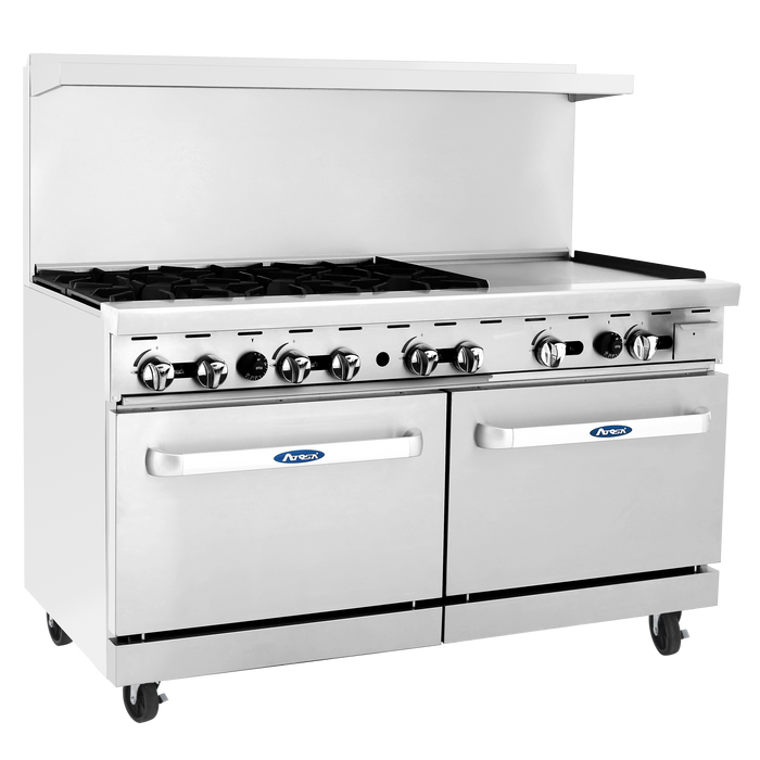 Atosa AGR-6B24GR 60" Natural Gas 6-Burner Range with 24" Right Griddle Top - 294,000 BTU