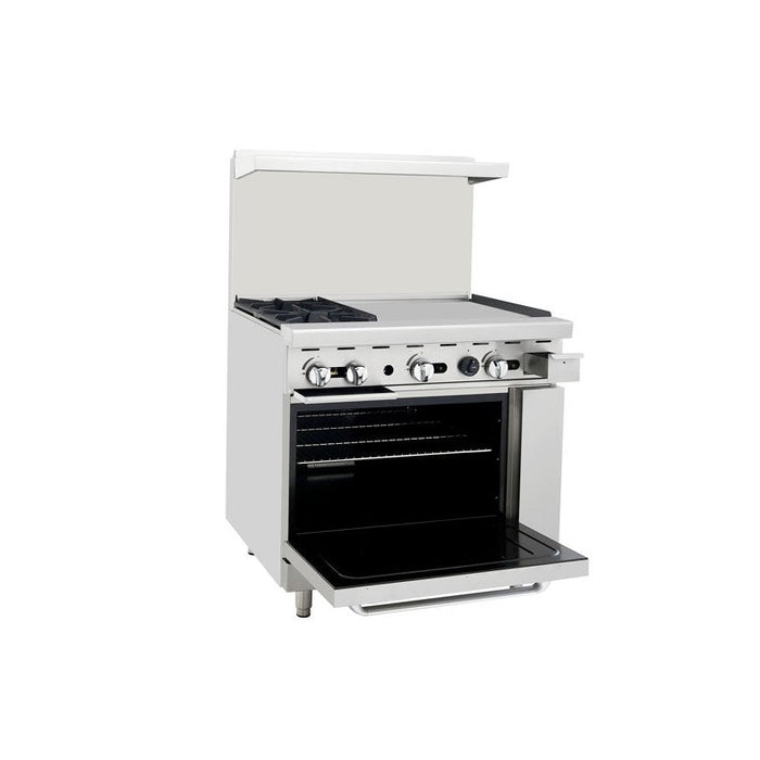 Atosa AGR-2B-24GR 36" Natural Gas 2-Burner Range With 24" Right Hand Griddle Top - 136,000 BTU