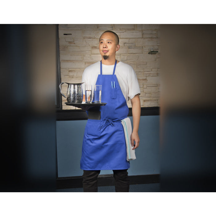 Winco BA-PBL 33" x 26" Blue Full-Length Bib Apron with Pockets