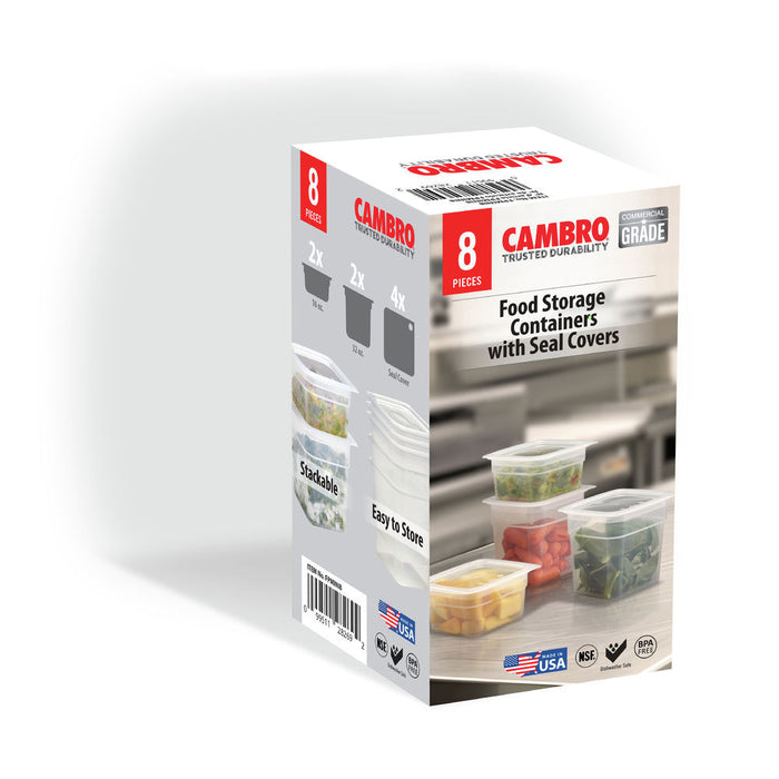 Cambro FPMINI8190 CamSquares® FreshPro Translucent Square Polypropylene Mini Food Storage Containers and Lid Set - 8 Pieces