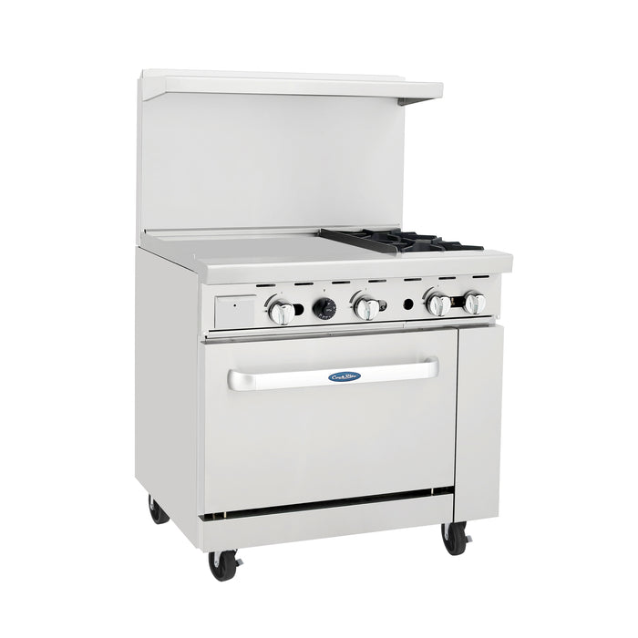 Atosa AGR-2B24GL 36" Natural Gas 3-Burner Range With 24" Left Hand Griddle Top - 136,000 BTU