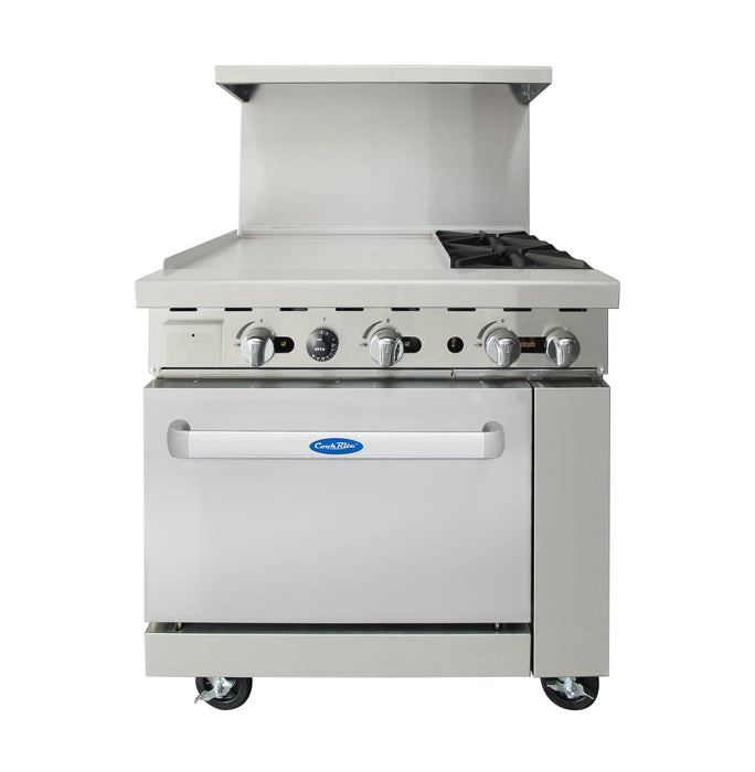 Atosa AGR-2B24GL 36" Natural Gas 3-Burner Range With 24" Left Hand Griddle Top - 136,000 BTU