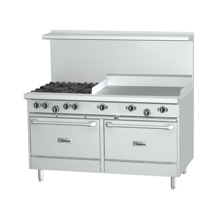 (USED) Garland G60-2G48RR 60" Natural Gas 2-Burner Range with 48" Griddle and 2 Standard Ovens - 214,000 BTU