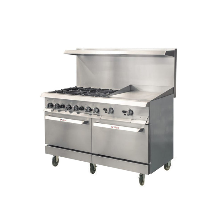 Ikon IR-6B-24MG-60 60" Natural Gas 6-Burner Range With 24" Griddle In Manual Control - 306,000 BTU