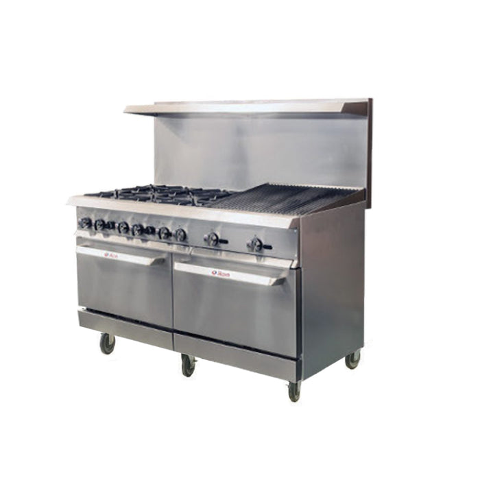 Ikon IR-6B-24RB-60 60" 6-Burner Range with 24" Radiant Charbroiler and Standard Oven - 288,000/306,000 BTU