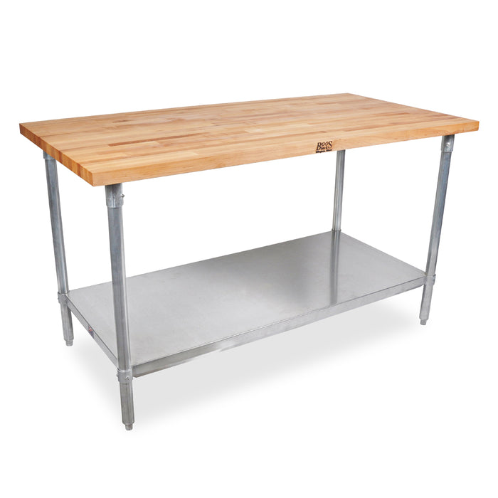 John Boos JNS19 84" x 36" Hard Rock Maple Work Table With Galvanized Legs and Adjustable Undershelf