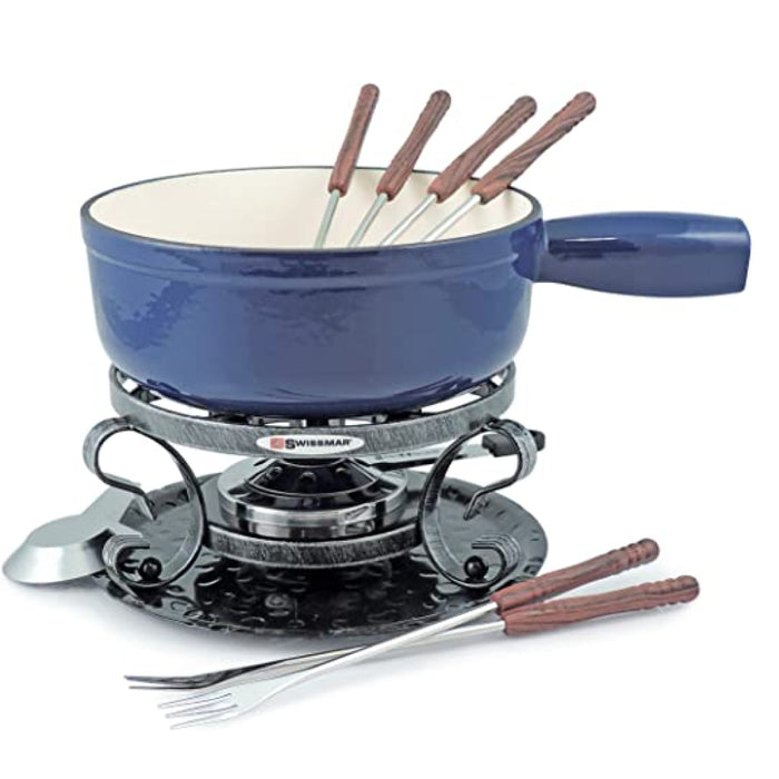 Swissmar KF-66518 Lugano 9-Piece Cast Iron Fondue Set - Deep Blue