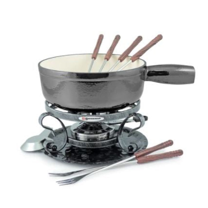 Swissmar KF-66521 Lugano 9-Piece Cast Iron Fondue Set - Metallic Black