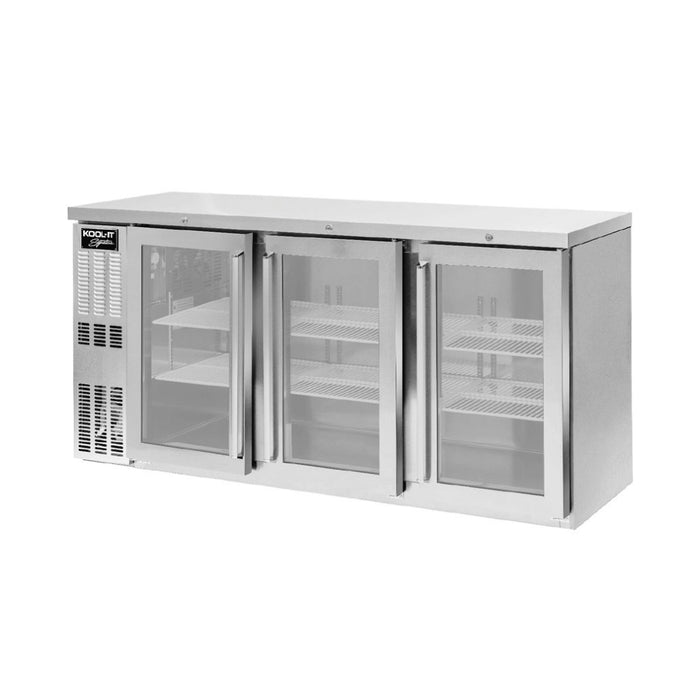 Kool-It KNB-72-3SG 72" Stainless Steel 3-Door Back Bar Cooler - 19.6 Cu. Ft.