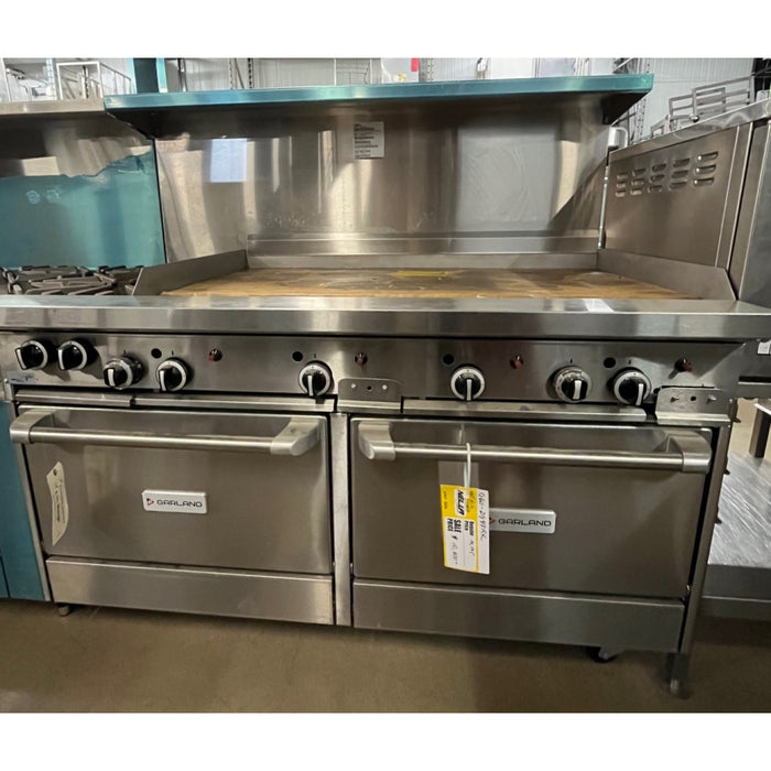 (USED) Garland G60-2G48RR 60" Natural Gas 2-Burner Range with 48" Griddle and 2 Standard Ovens - 214,000 BTU