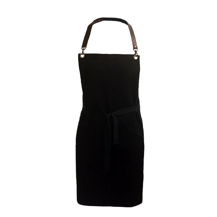 Spirito UT18100 34" x 29" Black Bib Apron With Leather-like Adjustable Neck Strap