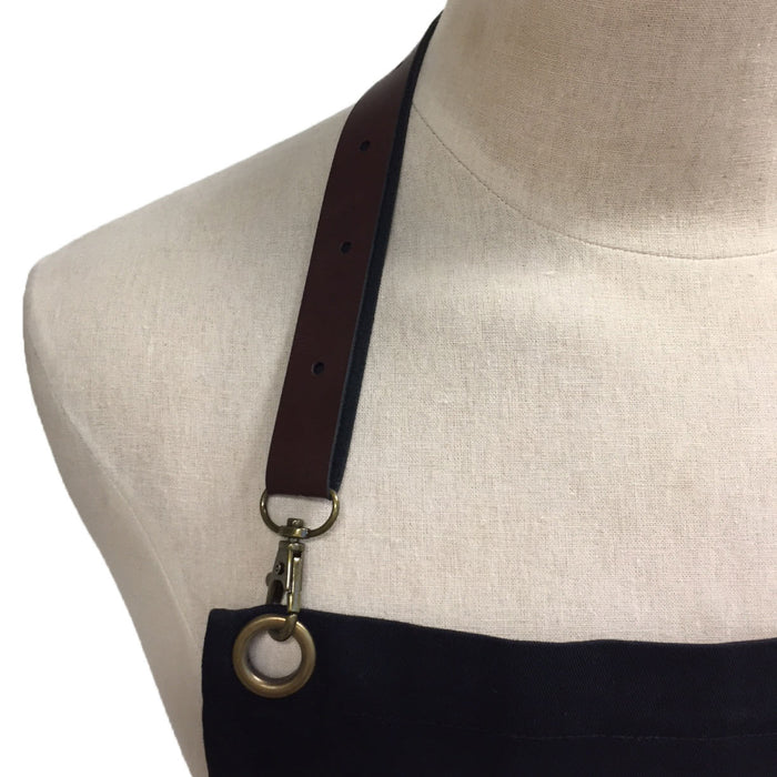 Spirito UT18100 34" x 29" Black Bib Apron With Leather-like Adjustable Neck Strap