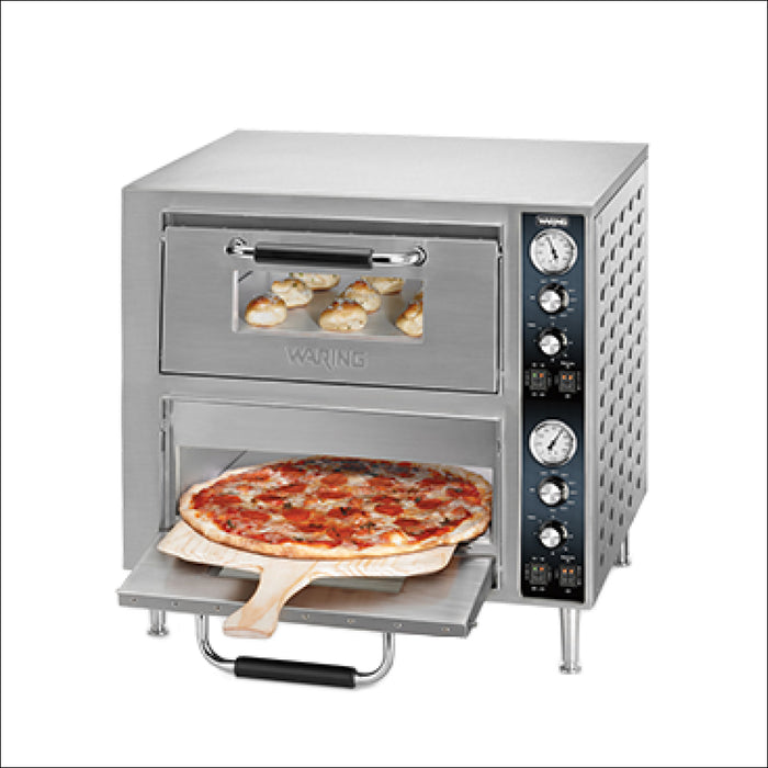 Waring Commercial WPO750 27" Double Deck Countertop Electric Pizza Oven With Dial Display - 240V, 3200W