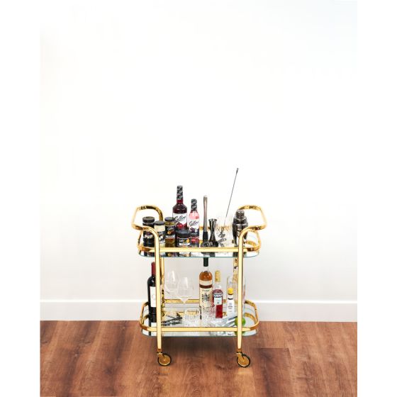 Nella Viski 27" x 13.5" Gold Mirrored Rolling Bar Cart - 5891