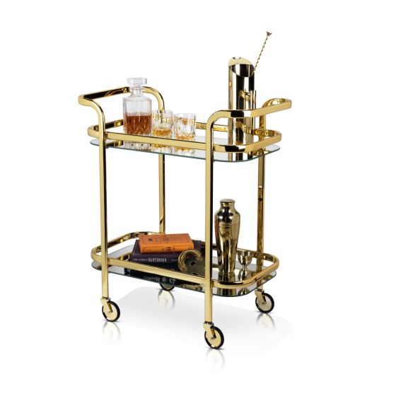 Nella Viski 27" x 13.5" Gold Mirrored Rolling Bar Cart - 5891