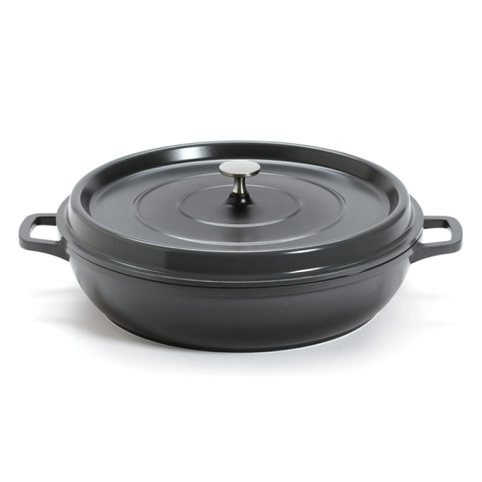 GET Heiss 7.5 Qt. Dark Gray Induction Ready Round Brazier with Lid - CA-015-GR/BK