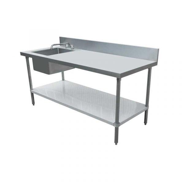 Nella 30" x 60" Stainless Steel Table with Left Sink and 6" Backsplash - 43231