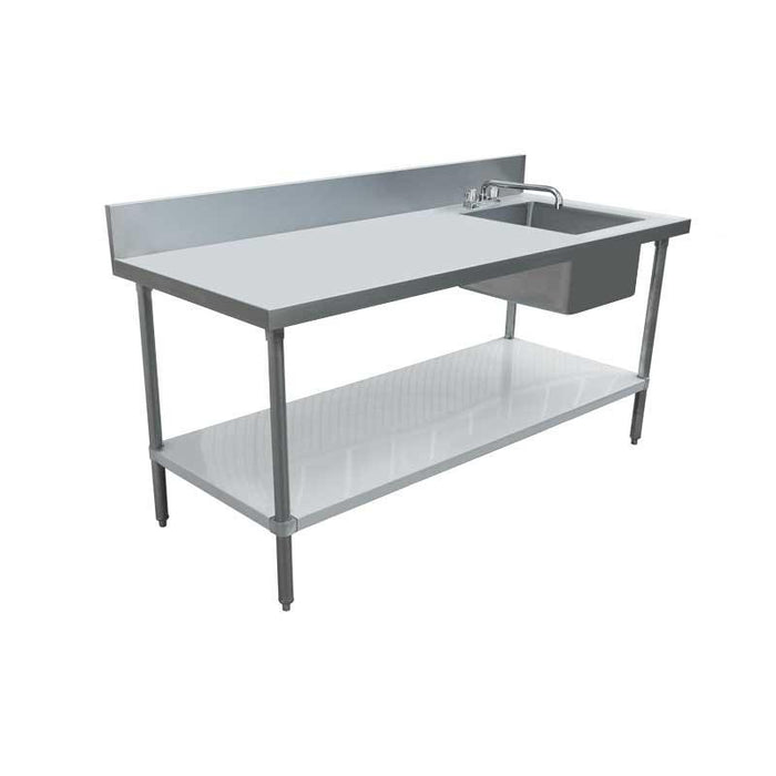 Nella 30" x 60" Stainless Steel Table with Right Sink and 6" Backsplash - 43238