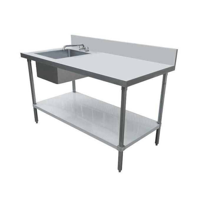 Nella 30" x 72" Stainless Steel Table with Left Sink and 6" Backsplash - 43239