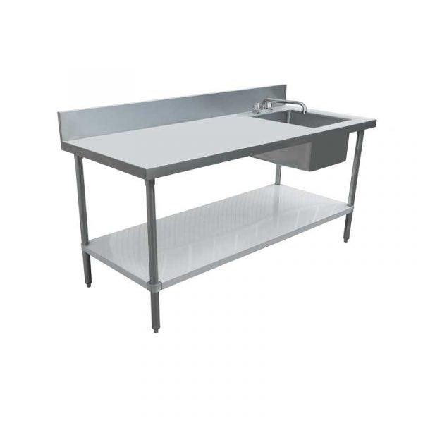 Nella 30" x 60" Galvanized Stainless Steel Table with Right Sink and 6" Backsplash - 43242