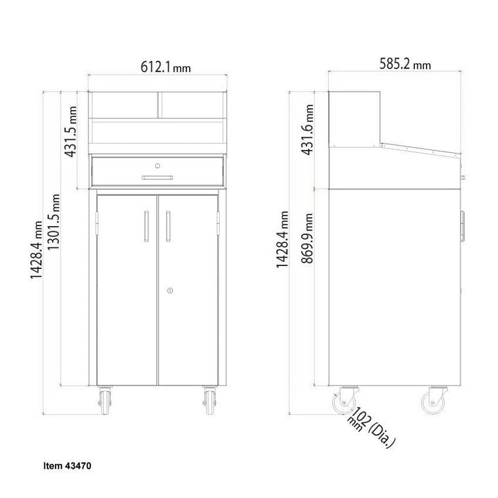 NELLA 43470 MOBILE RECEIVING DESK WITH 2 LOCKABLE COMPARTMENTS AND 4-INCH CASTERS