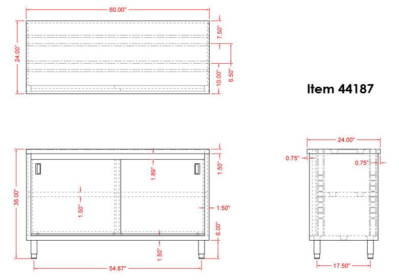 Nella 24” x 60” Stainless Steel Work Table with Cabinet and Sliding Doors - 44187