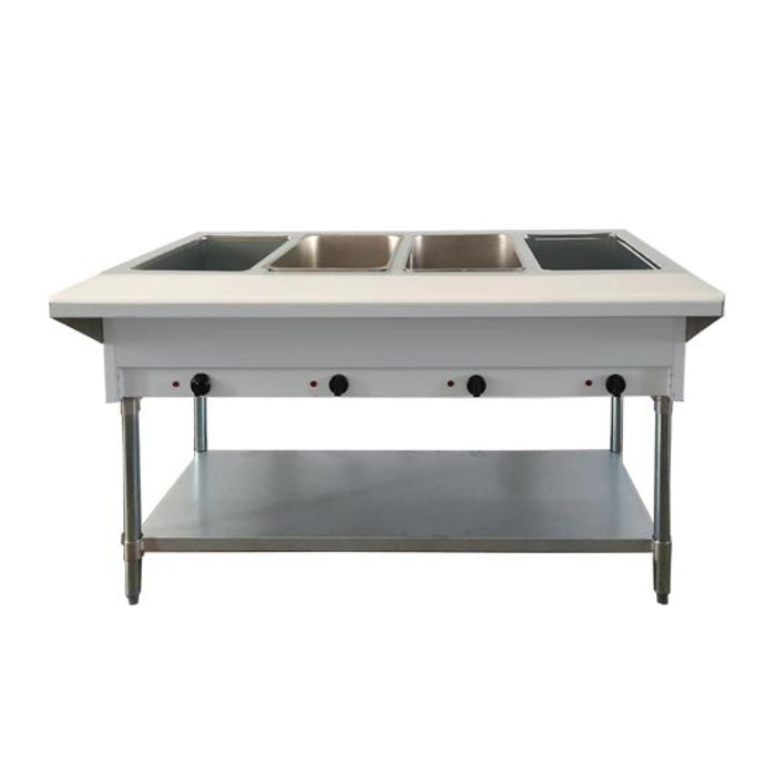 Nella 46647 58" Electric Open Well Steam Table with 4-Pan Tray, Cutting Board, and Undershelf - 220V