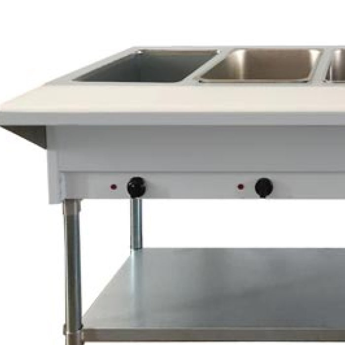 Nella 46647 58" Electric Open Well Steam Table with 4-Pan Tray, Cutting Board, and Undershelf - 220V