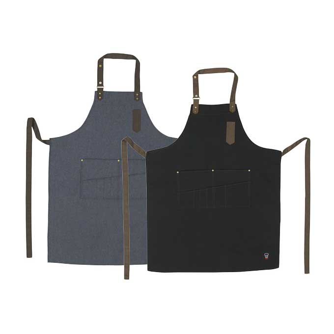 Winco BA-3327B 33.5" x 27" Mid-weight Blue Bib Apron with 8 Waist Pockets