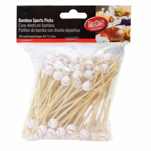 Tablecraft BAMSP145 4.5" Bamboo Baseball Sport Pick - 100/Pack