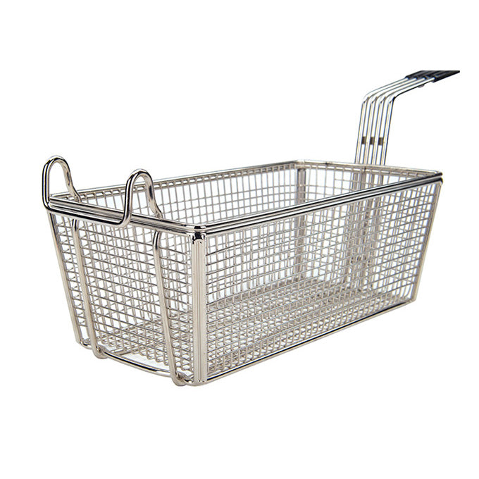 Winco FB-10 12" x 6.5" Nickel Plated Fry Basket with Plastic Orange Handle