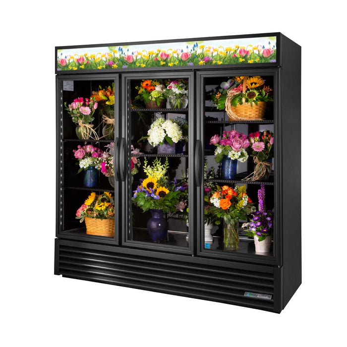 True GDM-72FC-HC~TSL01 BLK 78" 3 Glass Door Floral Refrigerated Merchandiser