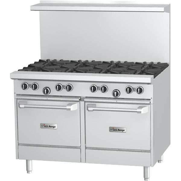 US Range U48-4G24SS 48" Natural Gas 4-Burner Range With Right Hand 24" Griddle and 2 Storage Bases - 164,000 BTU