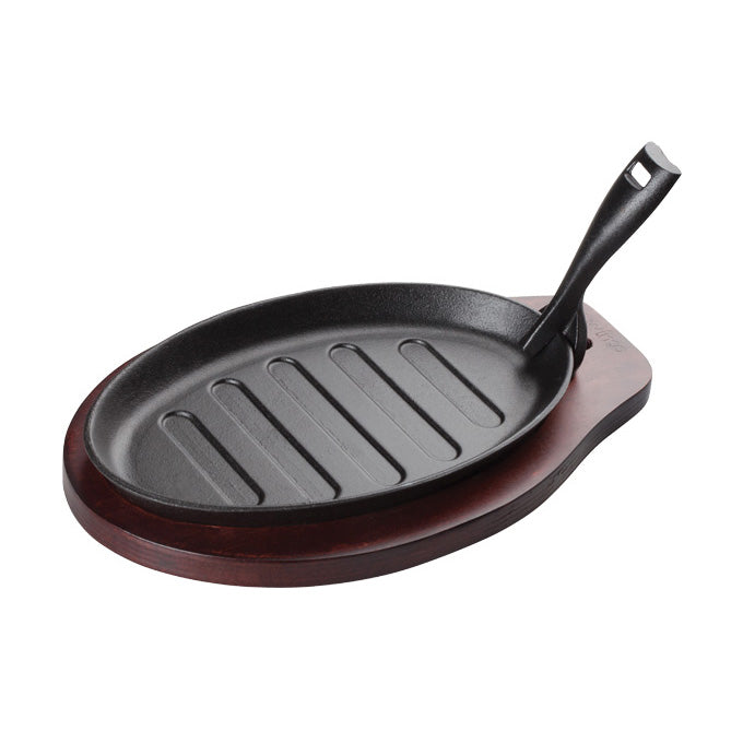 Winco 3-Piece Cast Iron Fajita Platter with Gripper - ISP-3