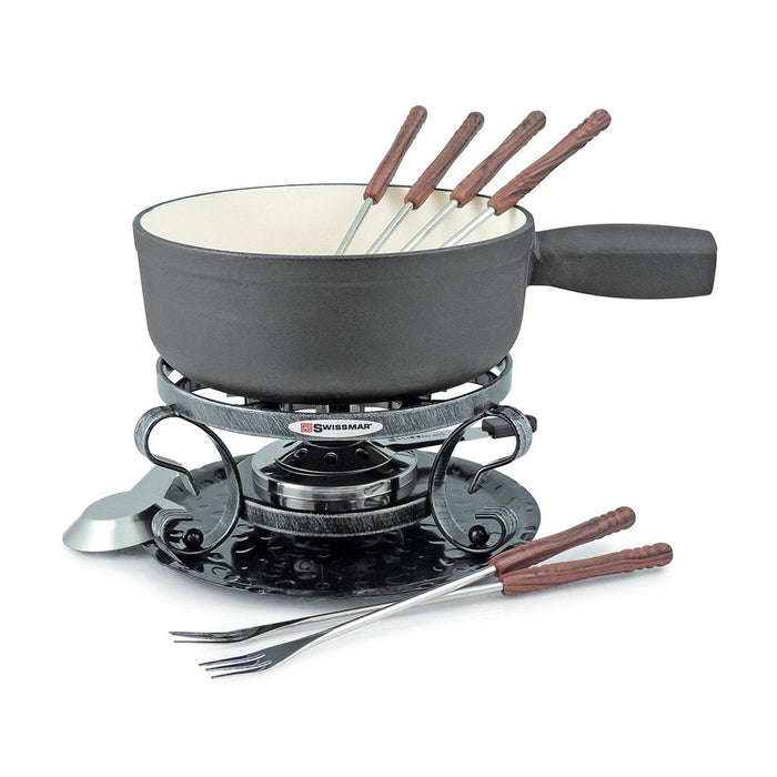 Swissmar KF-66513 Lugano 9-Piece Cast Iron Fondue Set - Matte Black