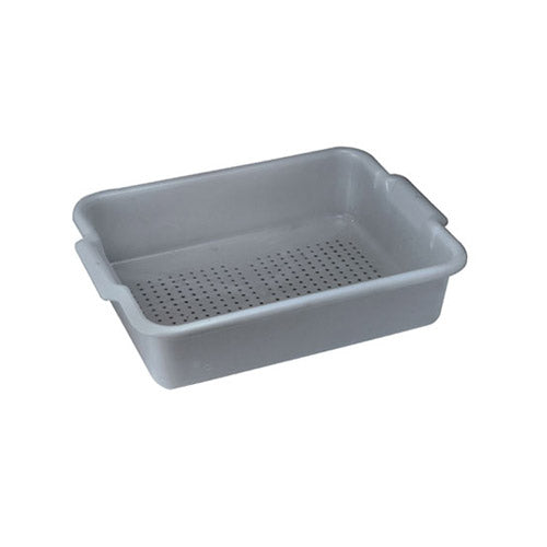 Winco PLP-5G 21.25" x 15.38" Heavyweight Polypropylene Perforated Grey Bus Bin - 5" Deep