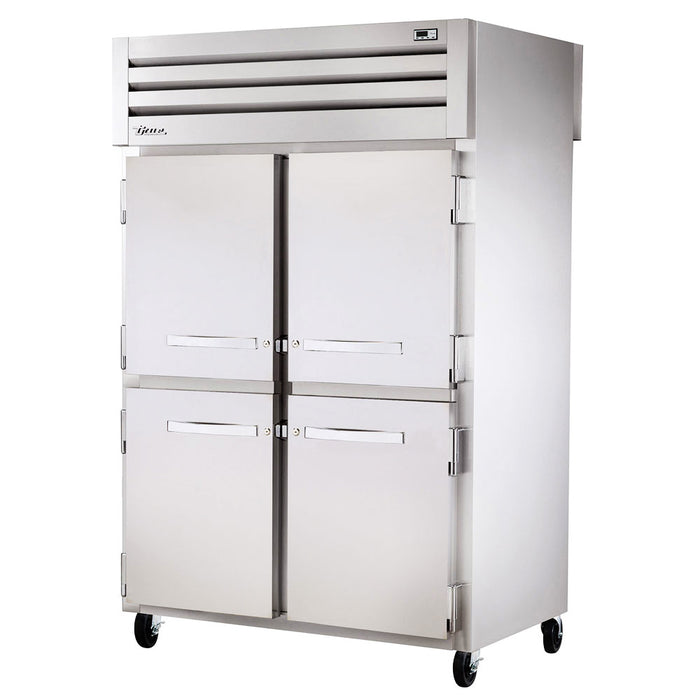 True STA2RPT-4HS-2G-HC 52" Pass-Thru Solid Half Front / Glass Rear Swing 4-Door Reach-In Refrigerator