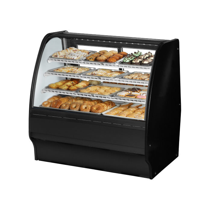 True TGM-R-48-SM/SM-B-W 48" Black Refrigerated Merchandising Display Case with White Interior & Side Mirrors