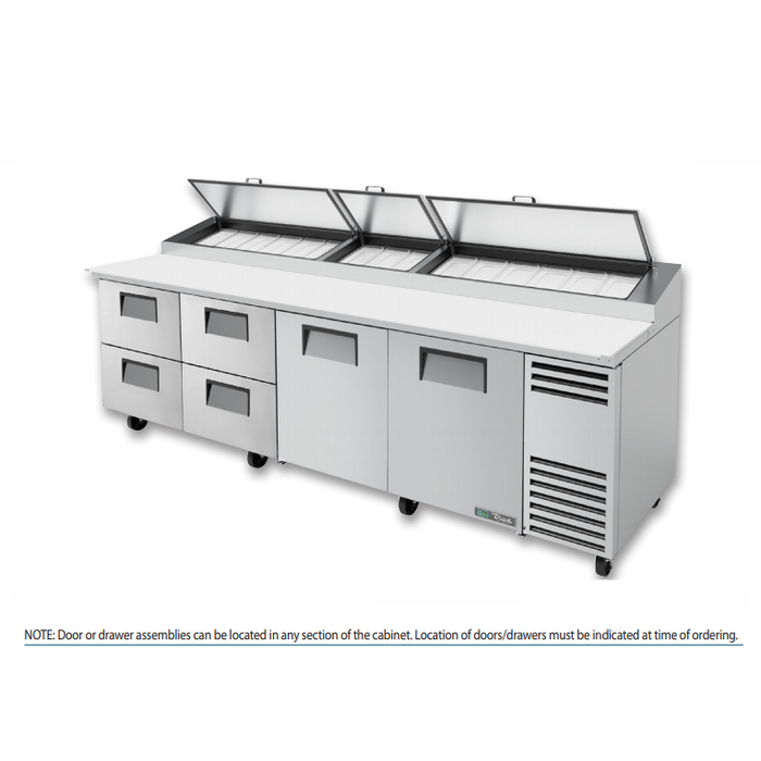 True TPP-AT-119D-4-HC 119" 2-Door 4-Drawer Refrigerated Pizza Prep Table with Alternate Top