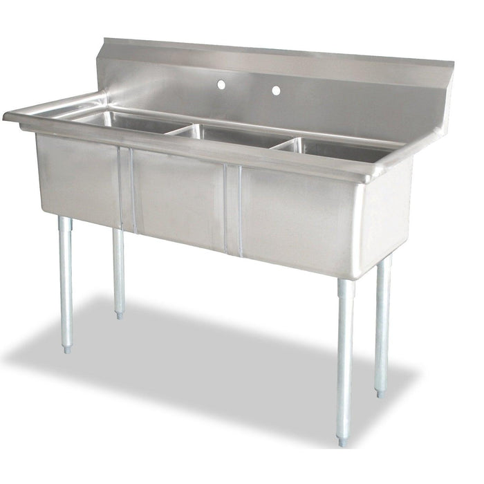 Nella 59" Three Compartment Sink with Center Drain - 18" x 21" x 14" Bowl - 43776