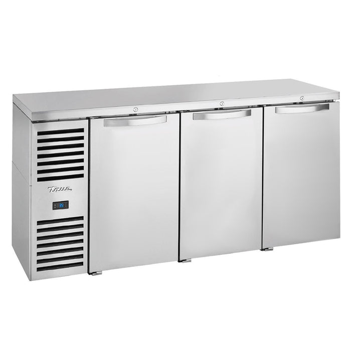 True TBR72-RISZ1-L-S-SSS-1 72" Stainless Steel Solid 3-Door Single Zone Back Bar Refrigerator