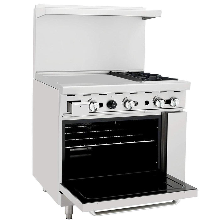 Atosa ATO-24G2B Natural Gas 2-Burner 36" Gas Range with Left Hand 24" Griddle - 125,000 Btu