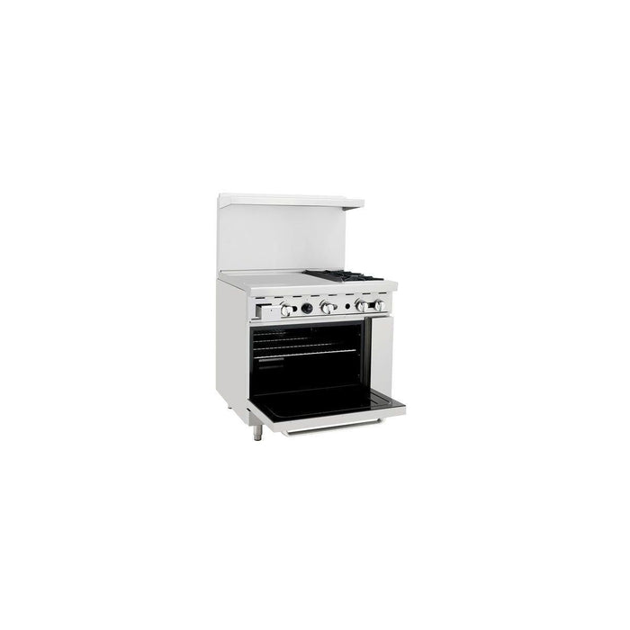 Atosa ATO-24G2B Natural Gas 2-Burner 36" Gas Range with Left Hand 24" Griddle - 125,000 Btu