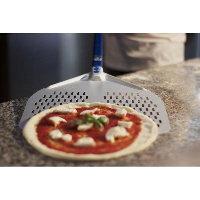 GI Metal A-37RF/60 Azzurra 14” Aluminum Rectangular Perforated Pizza Peel with 23” Handle - Nella Online